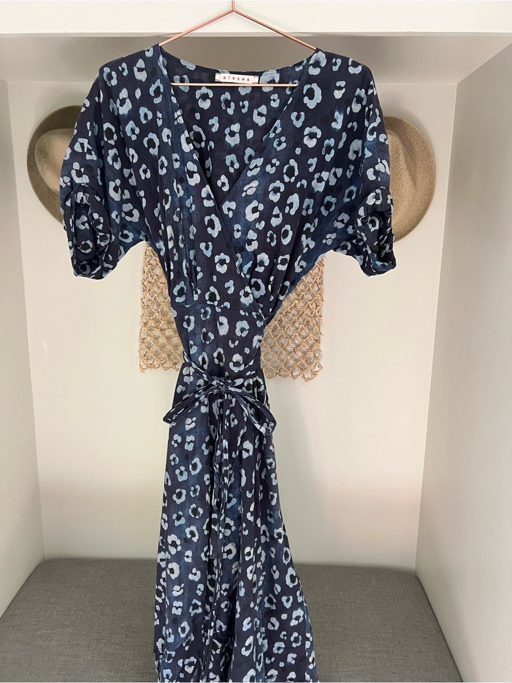 Xirena Blue Leopard Print Wrap Dress